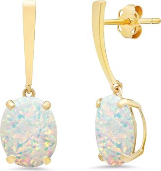 MAX + STONE 14k Yellow or White Gold 10x8mm Oval Cut Gemstone Drop Dangle Earrings