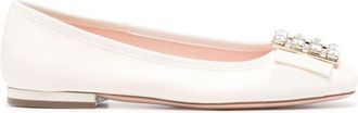 Roger Vivier Womens Tres Leather Ballet Flats - Cream - Size EU 40
