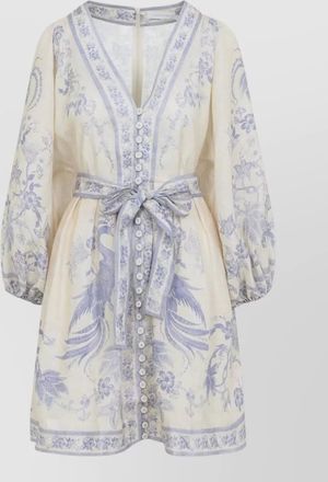 Zimmermann indra plunge linen mini dress belt