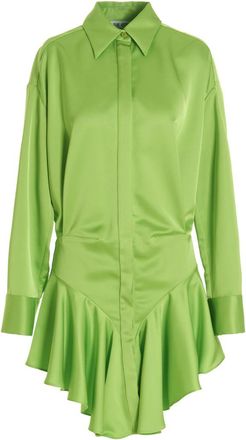 The Attico Green Solid Shirt Mini Dress
