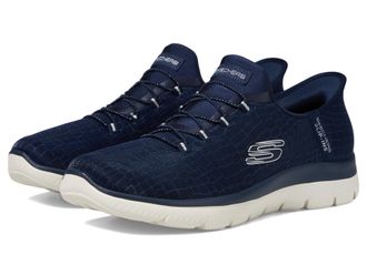 Skechers Womens Summits Classy Night Slip-On Sneakers, Navy Mesh/Silver Trim, 4.5 UK