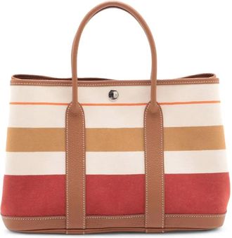 Hermès Borsa tote Garden Party 30 a righe in tela Toile e pelle Negonda 2013 - Multicolore