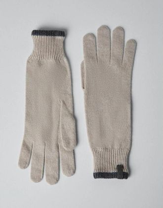 Brunello Cucinelli Womens Beige Knit Gloves With Contrast Trim, Size L