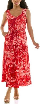 Nina Leonard Sleeveless Tiered Maxi Dress in Tomato Multi at Nordstrom Rack, Size X-Large