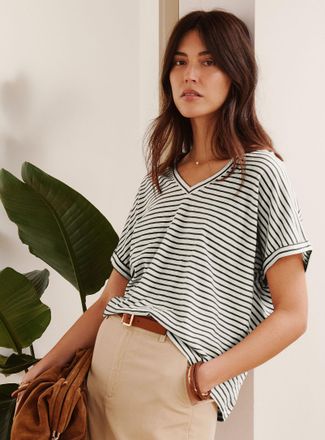 Contemporaine Womens Striped cap-sleeve organic cotton T-shirt