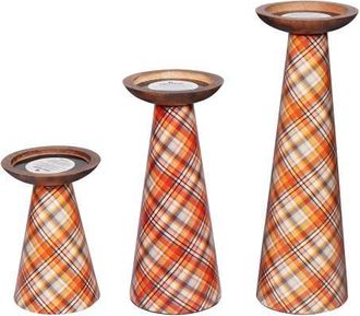 Mela Artisans Plaid Pillar Candleholder Set - Ochre at Nordstrom