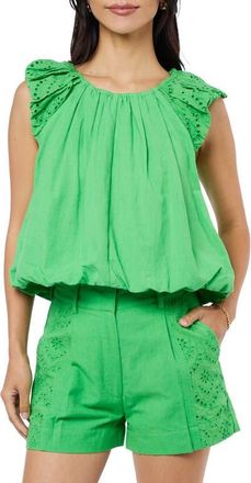 Ciebon Ada Eyelet Embroidery Bubble Hem Shirt in Green at Nordstrom, Size X-Small