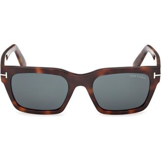 Tom Ford Andy 53mm Square Sunglasses in Shiny Havana /Teal Lens at Nordstrom