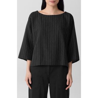 Eileen Fisher Stripe Organic Cotton Blend Top in Black at Nordstrom Rack, Size Large P