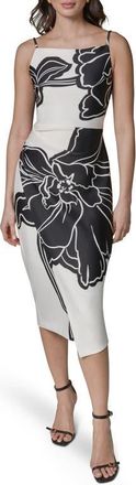 DKNY Print Sleeveless Midi Dress in Crm/blk at Nordstrom, Size 14