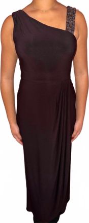 Decode 1.8 Beaded One Shoulder Jersey Gown In Brown