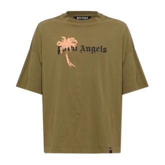 Palm Angels T-shirt con Logo Stampato - - Tops - Uomo - Verde - M