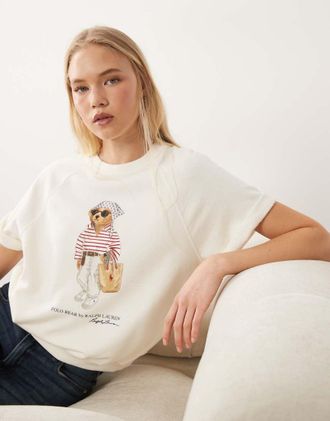 Polo Ralph Lauren Felpa in maglia bianca con orsetto sul petto-Bianco