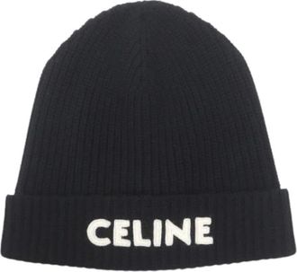 Celine Pre-owned Wollen Gebreide Muts - Heren - Vintage Accessoires - Zwart - ONE Size - Wol - Vintage