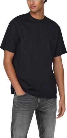 Only & Sons Katoenen T-shirt met Ronde Hals en Korte Mouwen - Heren - T-shirts - Zwart - S - Katoen - Tops