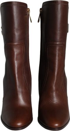 Dolce & Gabbana Brown Leather Heels Mid Calf Boots Womens Shoes