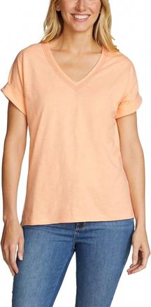 Eddie Bauer Short Sleeve Daisy Slub V-Neck Cotton Tee In Peach