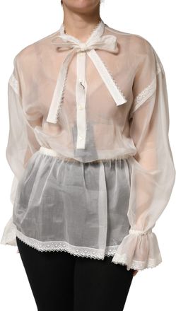 Dolce & Gabbana White Silk Cotton Ascot Collar Blouse Womens Top (Pre-Owned)