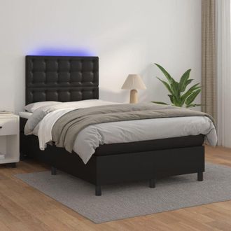 vidaXL Vidaxl - Cama Box Spring Colch&oacute;n Y Led Cuero Sint&eacute;tico Negro 120x200 Cm
