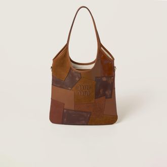 Miu Miu Ivy Leather Patchwork Bag, Woman, Cognac