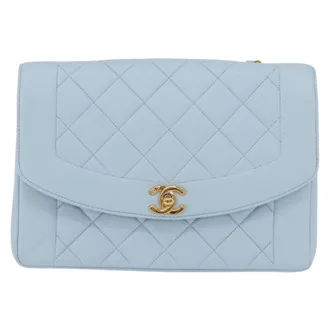 Chanel Vintage Diana Flap Quilted Lambskin Blue Leather Handbag (Pre-Owned)