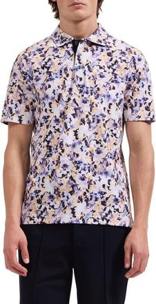 Bugatchi Hendrix Floral Pima Cotton Polo in Lavender at Nordstrom, Size Xxx-Large