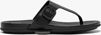 FitFlop Fitflop GRACIE RUBBER-BUCKLE LEATHER Womens Toe Post All Black - Size UK 7