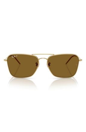 Ray-Ban Caravan Reverse 58mm Polarized Square Aviator Sunglasses in Gold Flash at Nordstrom