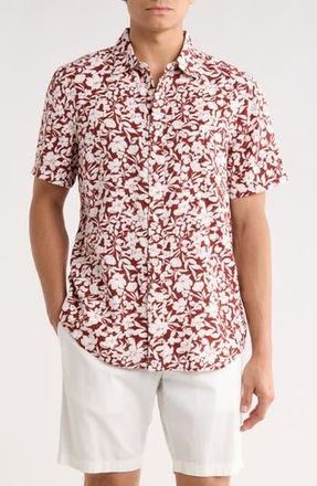 Nordstrom Short Sleeve Linen Blend Button-Up Shirt in Burgundy Linework Floral at Nordstrom Rack, Size Xx-Large