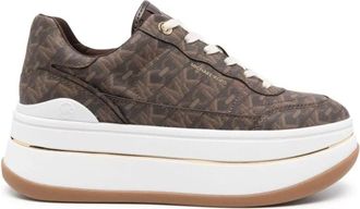 Michael Kors Hayes Empire Signature Logo Platform Sneaker - Dames - Sneakers - Bruin - 41 EU - Katoen - Schoenen