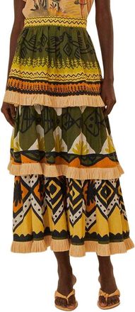 Farm Rio Linen-Blend Creation Midi Skirt