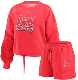 WEAR by Erin Andrews Womens WEAR by Erin Andrews Red Detroit Red Wings Washed Fleece Sweatshirt & Shorts Lounge Set at Nordstrom, Size Large