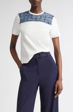 St. John Jersey T-Shirt with Multieyelash Tweed in White Multi at Nordstrom, Size Medium