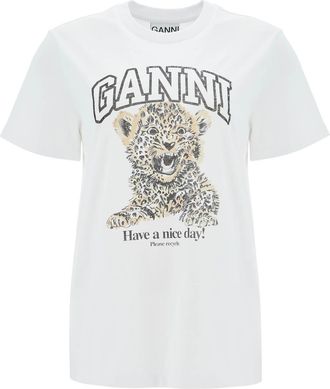 Ganni leopard White Cotton T-shirt