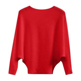 Generic Womens Long Sleeve Tops, Batwing Sleeves Knitted Lightweight Sweaters and Pullovers Jumper Tops Soft Crew Neck Sweater for Winter