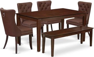 East West Furniture 6 Piece Dining Room Set Consists of a Rectangle Solid Wood Table