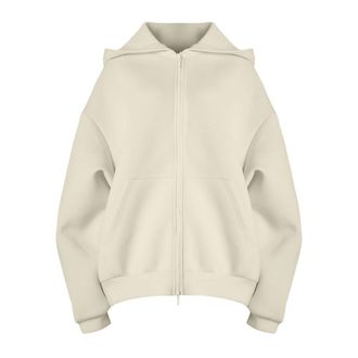 Wolford Scuba Oversized Zip-Up Hoodie - Dames - Sweatshirts & Hoodies - Beige - Maat: M/L Wol