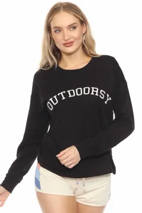 PJ Salvage Outdoorsy Long Sleeve Top In Black