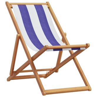 vidaXL Sedia da Spiaggia Pieghevole Blu/Bianco in Eucalipto e Tessuto vidaXL