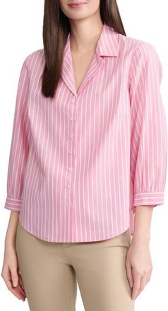 Jones New York Stripe Cotton Shirt in Coral Canyon/Natural White at Nordstrom, Size X-Small P