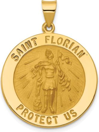 Diamond2Deal 14k Yellow Gold and Satin Hollow Large St Florian Medal Round Pendant