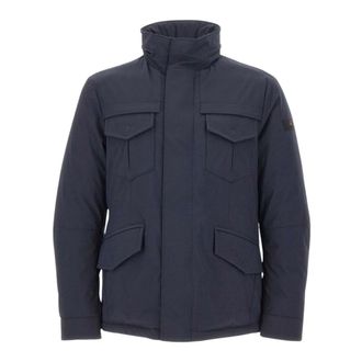 Peuterey Gestreepte veldjas met capuchon - Heren - Winterjassen - Blauw - M - Jassen