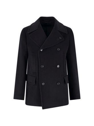 Lardini Black Virgin Wool Double-Breasted Coat