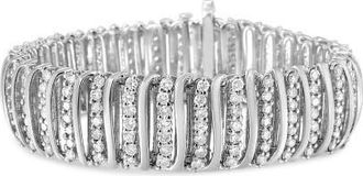 House of Brilliance Silver 8 1/2 Ctw Diamond Chevron S Curved Link Tennis Bracelet in White at Nordstrom