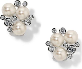Nadri Imitation Pearl and Cubic Zirconia Cluster Stud Earrings in Rhodium at Nordstrom