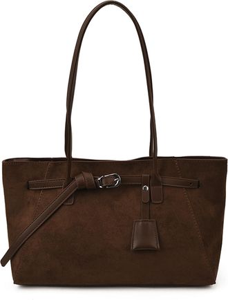 Generic PU Leather Vintage Shoulder Bag Large Capacity Commute Tote Handbag (Coffee) (Coffee)