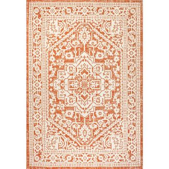 Jonathan Y Designs Sinjuri Medallion Textured Weave Indoor/Outdoor Area Rug in Orange/cream at Nordstrom, Size 3Ft 0In X 5Ft 0In