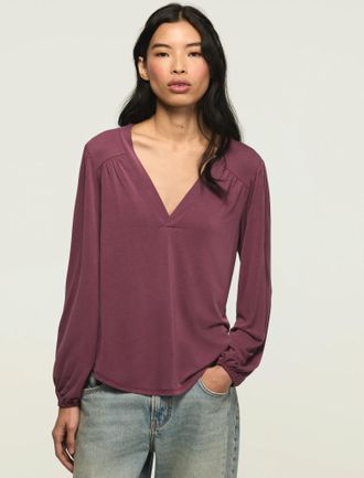 Lucky Brand Womens Sandwash Long Sleeve V Neck Top