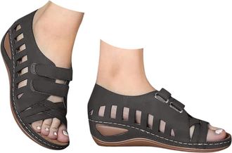 Generic Low Heel Wedge Sandals for Women 2026 Summer Open Toe Arch Support Hollow Platform Adjustable Strap Wide Fit Shoes Casual Comfortable Slip on Walking 