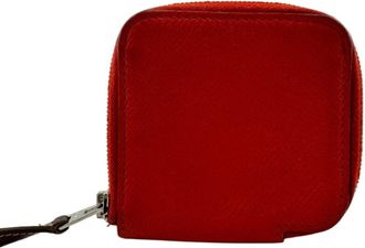 Hermès Azap Red Color Leather Silk Coin Purse/Coin Case (Pre-Owned)